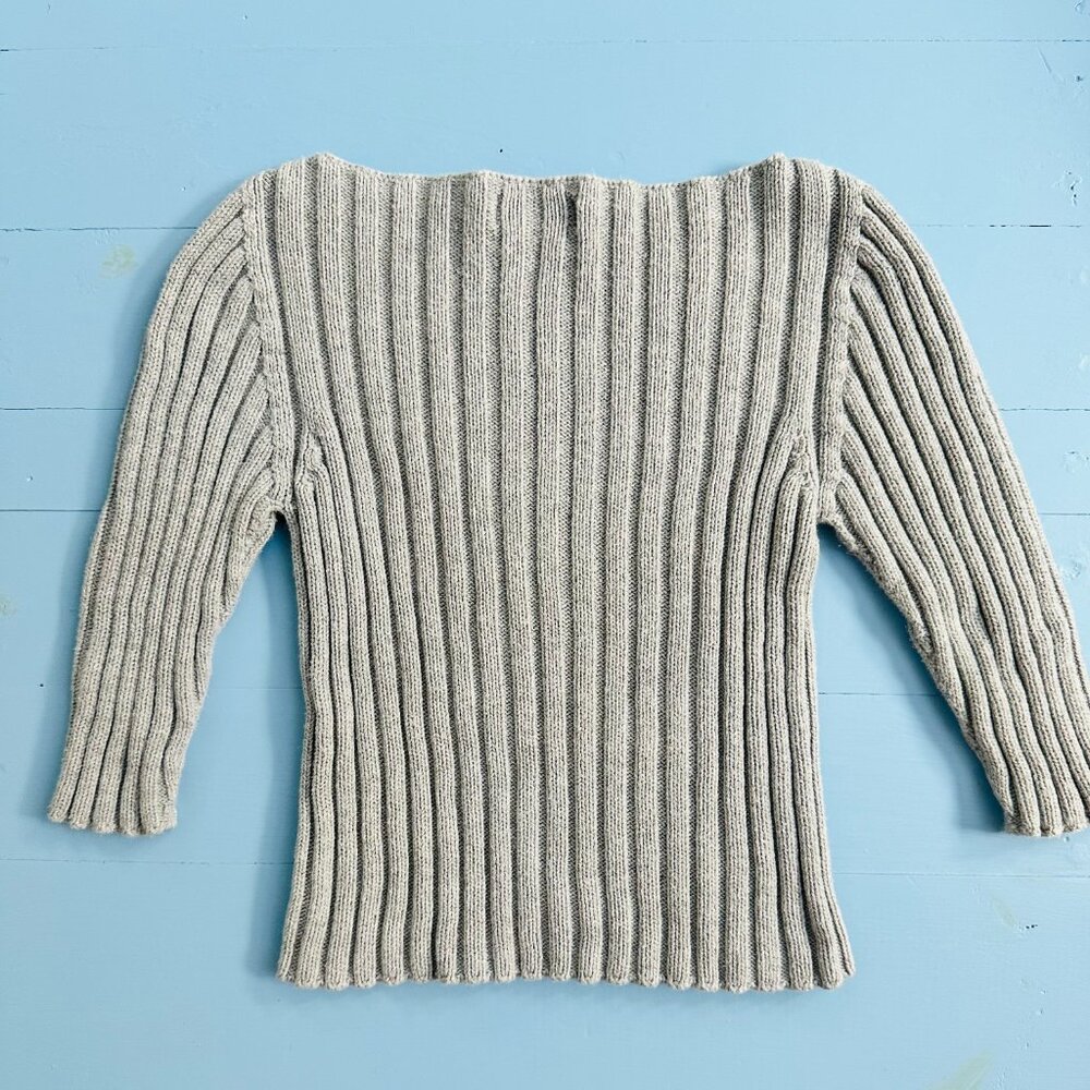 Vintage ESPRIT Gray Sweater, Ribbed 90s Sweater, Crop Sweater, 3/4 sleeves - Picture 6 of 6
